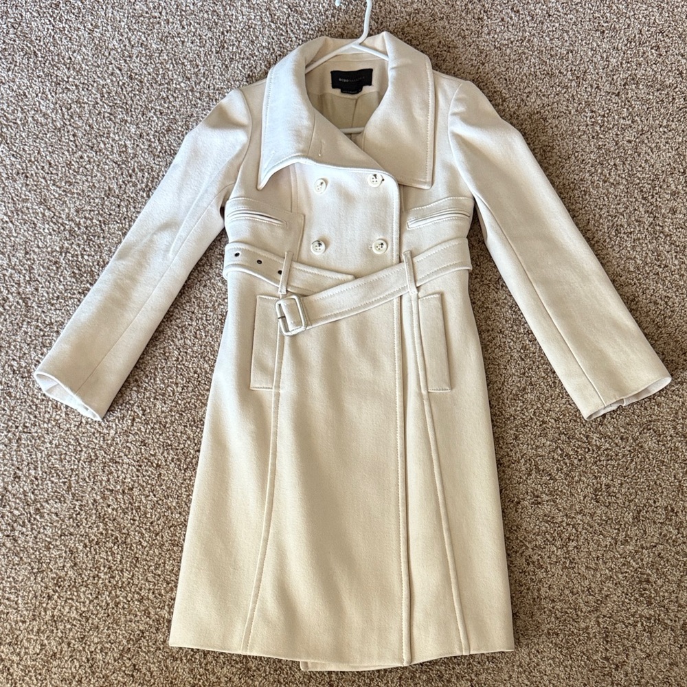 BCBG MAXAZRIA Cream Double-Breasted Trench Coat